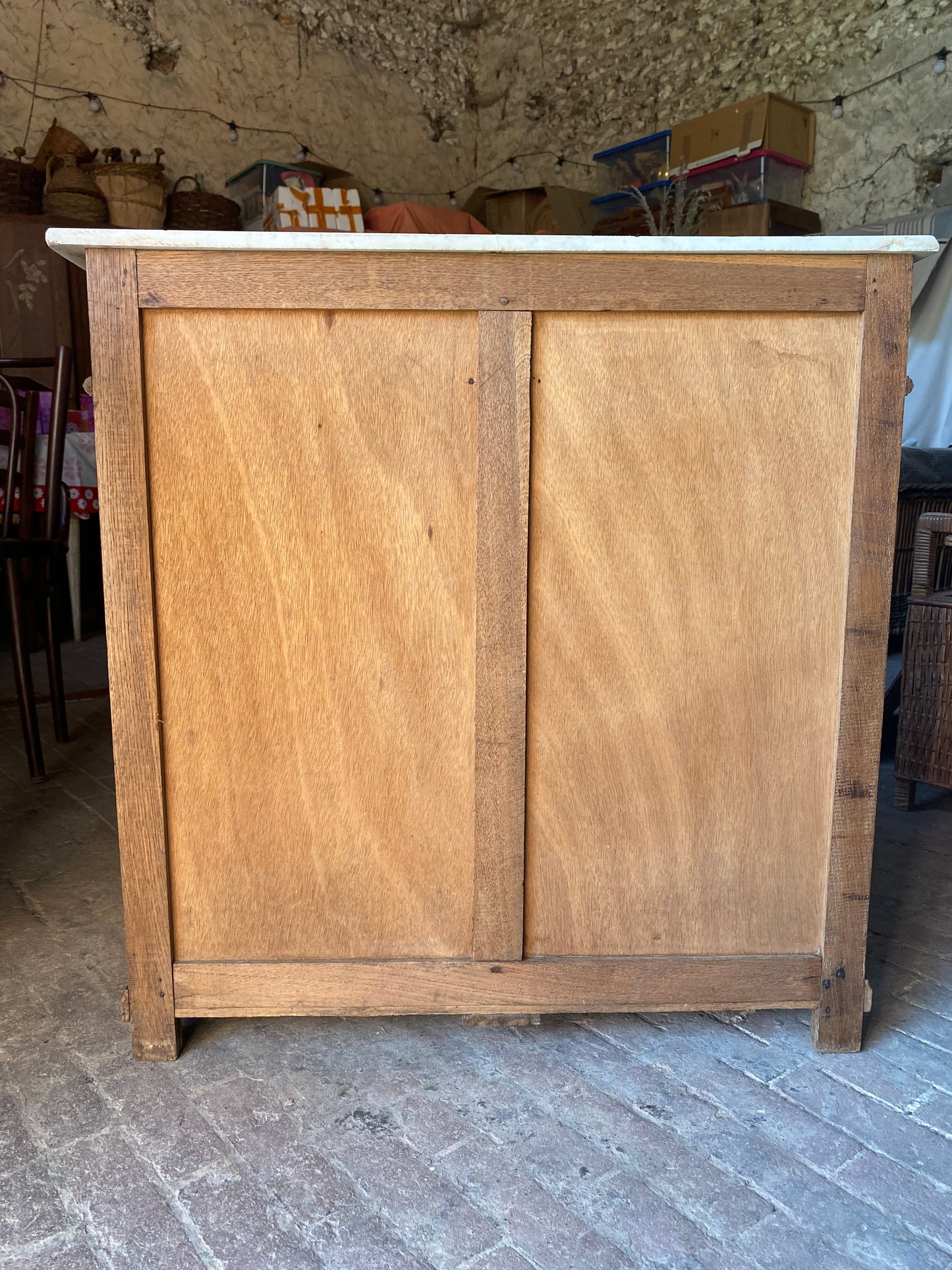 Meuble de toilette ancien en chêne et marbre