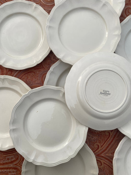 Assiettes anciennes en faïence ivoire - Digoin Sarreguemines