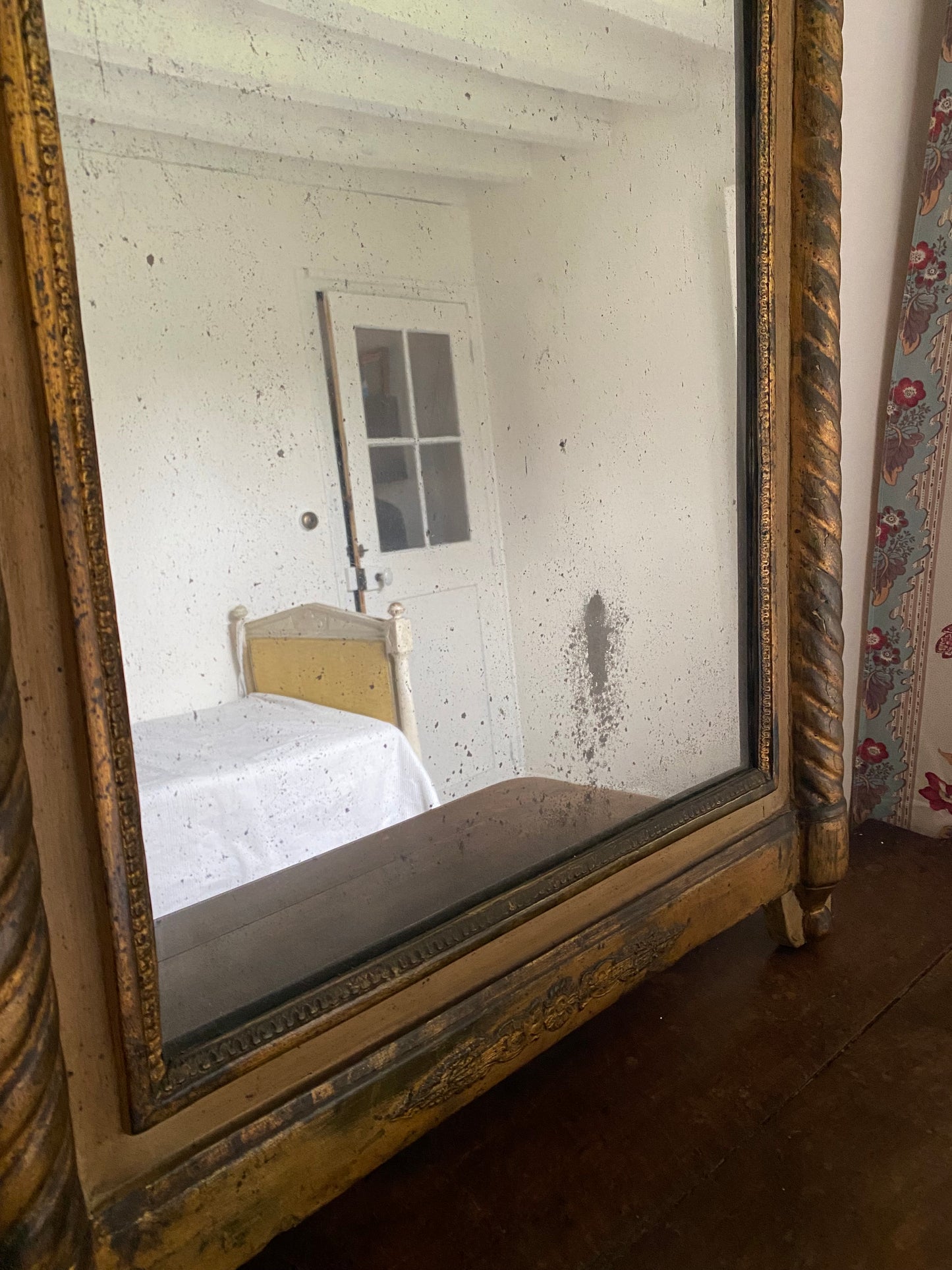 Miroir Trumeau Époque Restauration - Décor fixé Sous Verre - 88x60 cm |