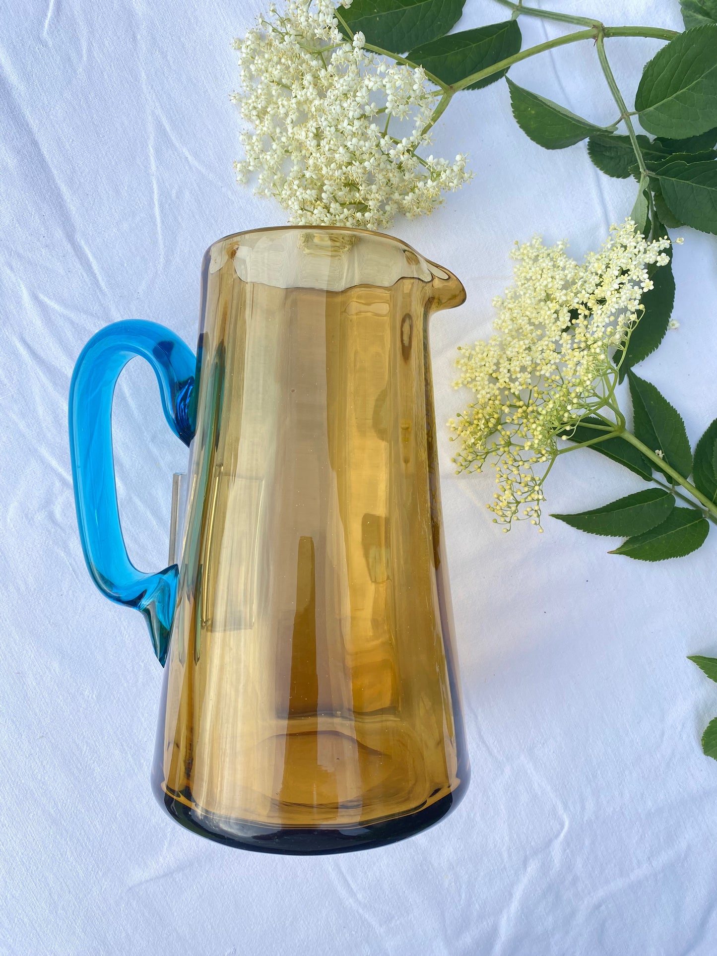 Carafe en verre soufflé ambre et turquoise style George Sand