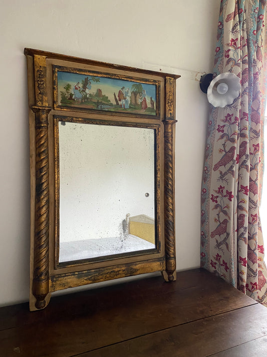 Miroir Trumeau Époque Restauration - Décor fixé Sous Verre - 88x60 cm |
