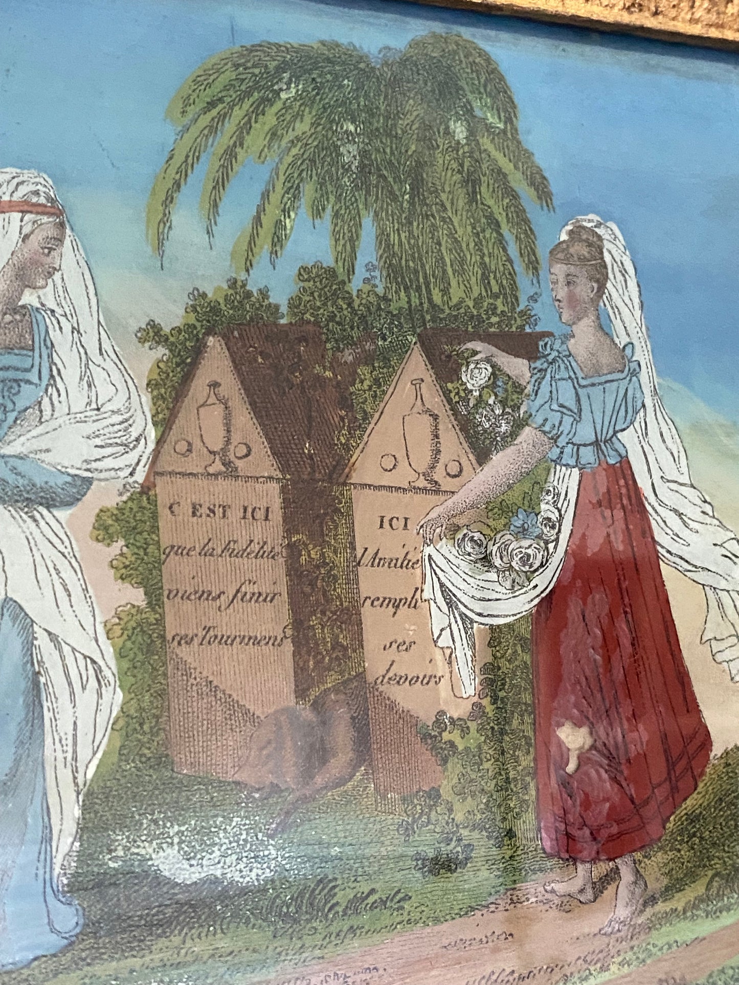 Miroir Trumeau Époque Restauration - Décor fixé Sous Verre - 88x60 cm |
