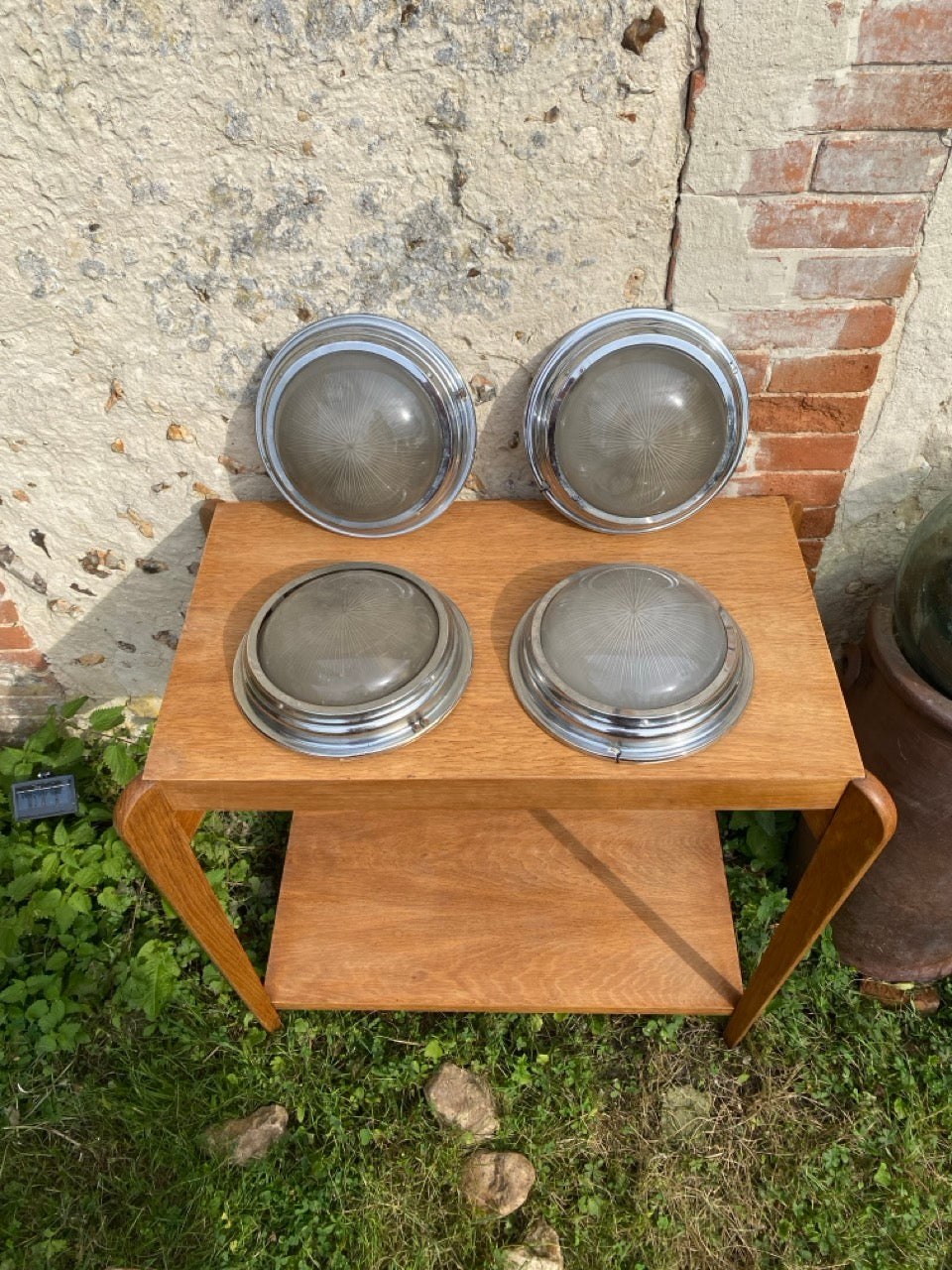 Appliques murales vintage Holophane de style Art Déco - Verre et chrome