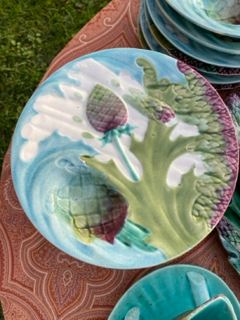 Service en barbotine Keller & Guérin Lunéville – Asperges & Artichauts