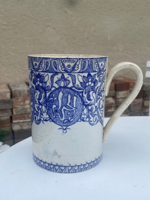 Tasse et chope en porcelaine opaque de Gien - motifs bleus