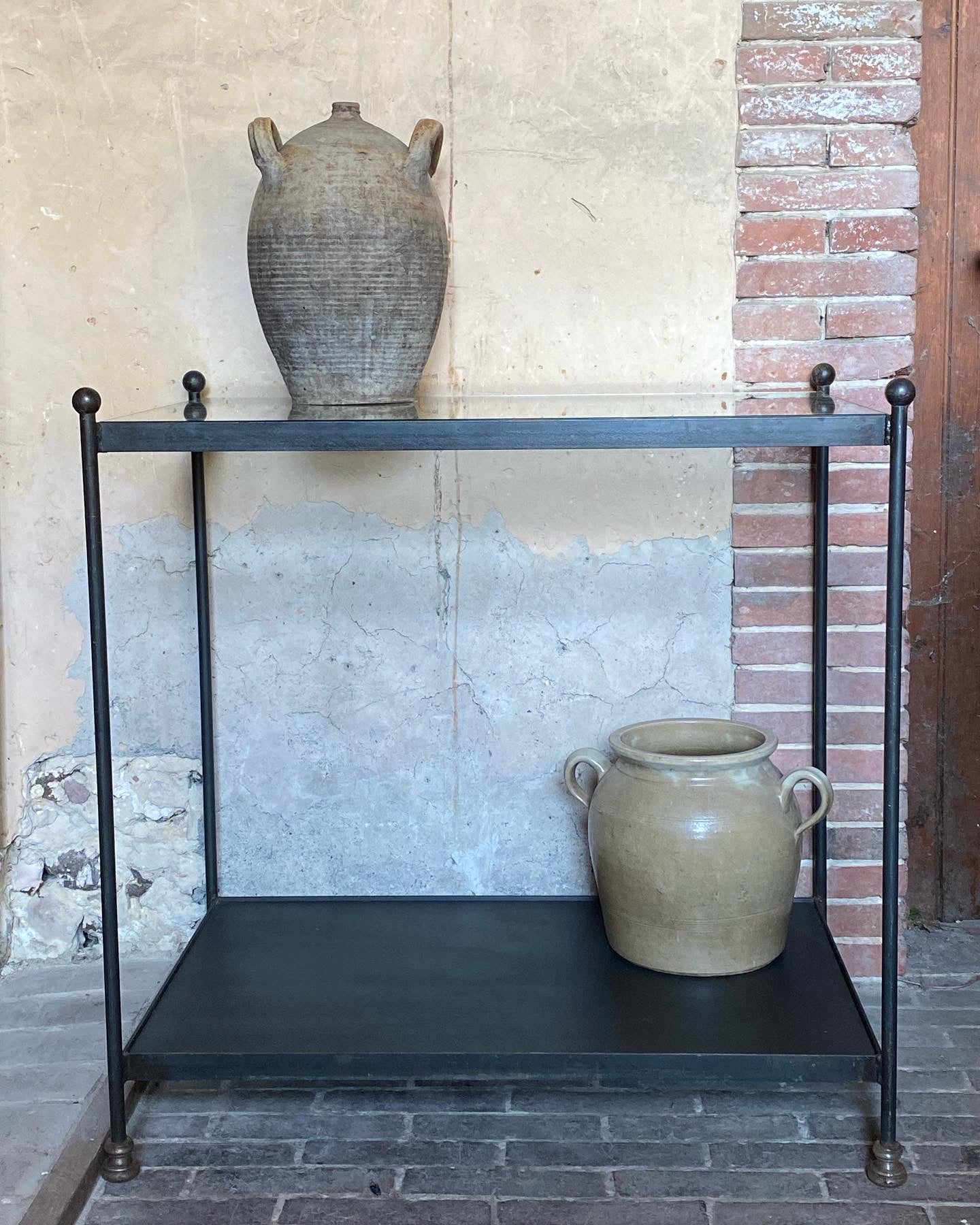 Console art Deco en métal noir vintage