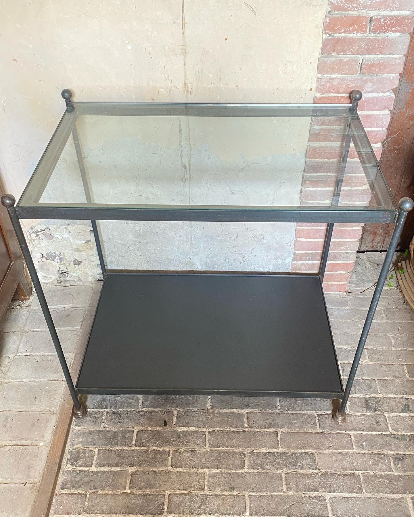 Console Art Déco en métal noir et verre