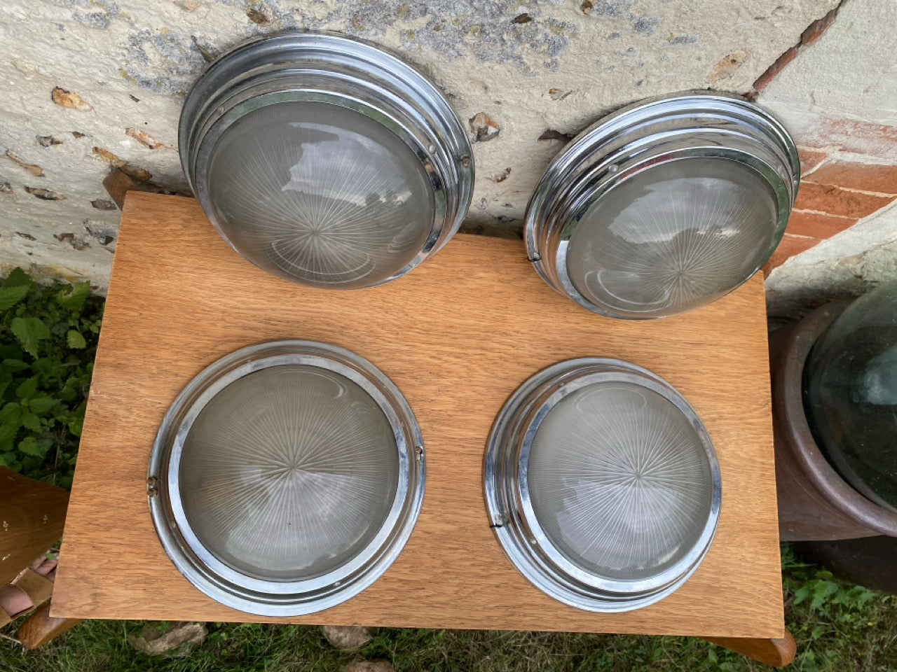 Appliques murales vintage Holophane de style Art Déco - Verre et chrome