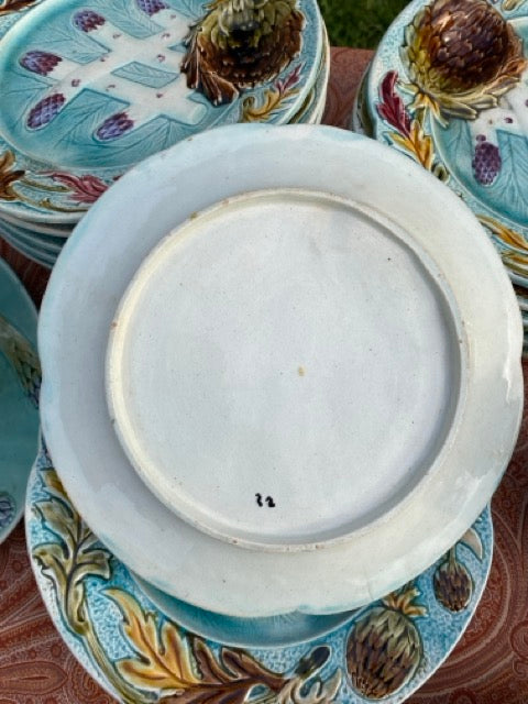 Service à asperges et artichauts en barbotine bleue - Orchies