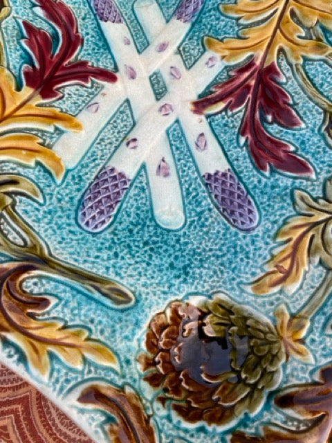 Service à asperges et artichauts en barbotine bleue - Orchies