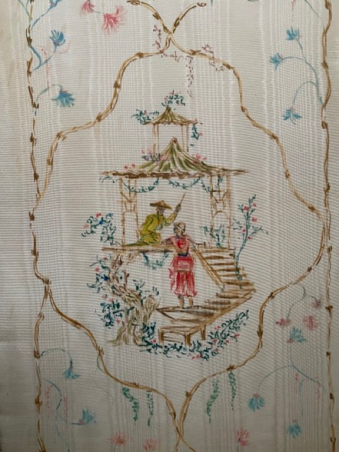 Paravent ancien en taffetas peint à la main - Chinoiseries style 18ème