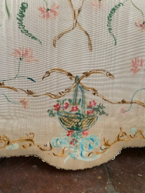 Paravent ancien en taffetas peint à la main - Chinoiseries style 18ème