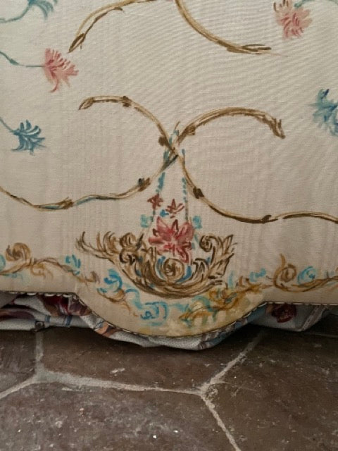 Paravent ancien en taffetas peint à la main - Chinoiseries style 18ème