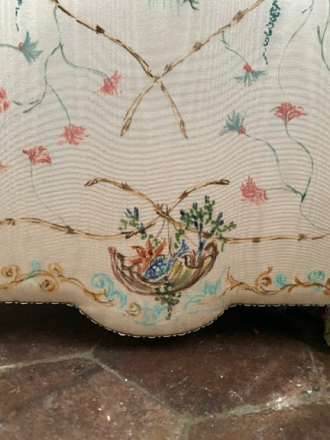 Paravent ancien en taffetas peint à la main - Chinoiseries style 18ème