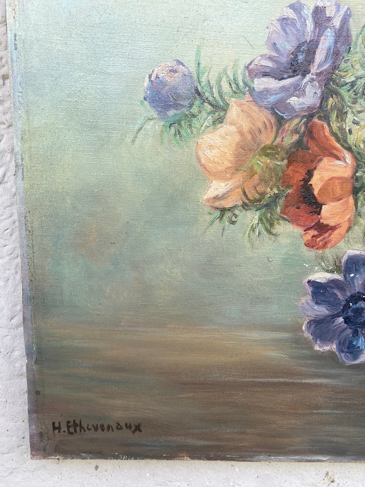 Tableau nature morte aux anémones