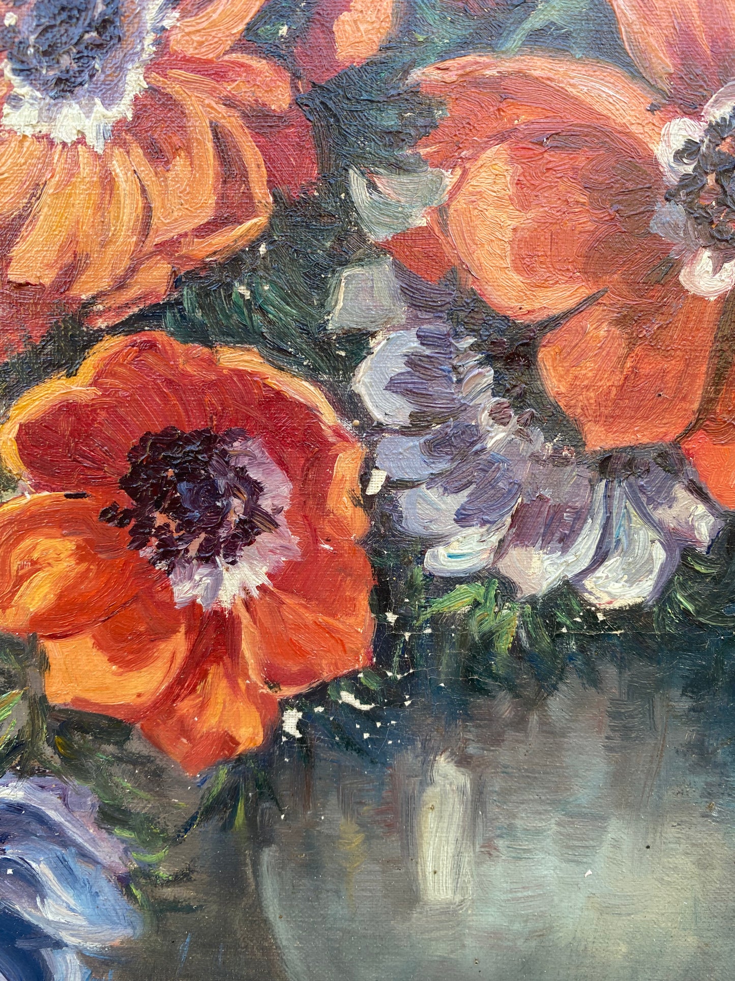 Tableau nature morte aux anémones
