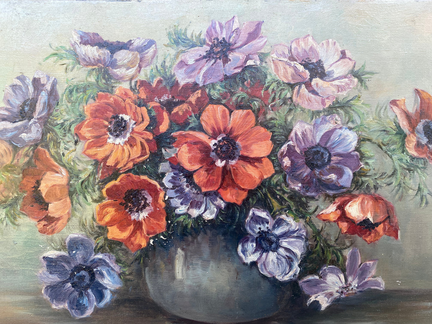 Tableau nature morte aux anémones