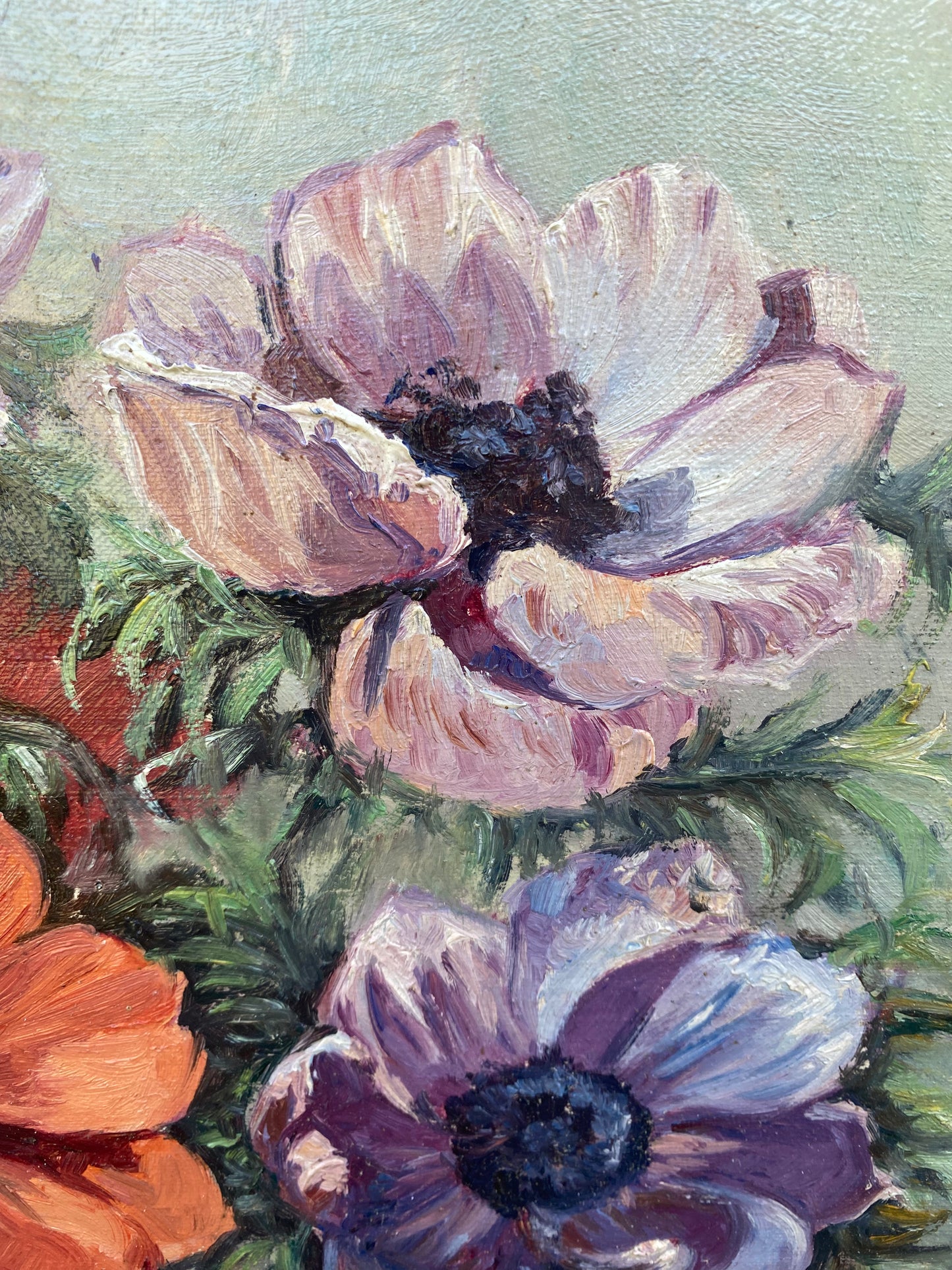 Tableau nature morte aux anémones