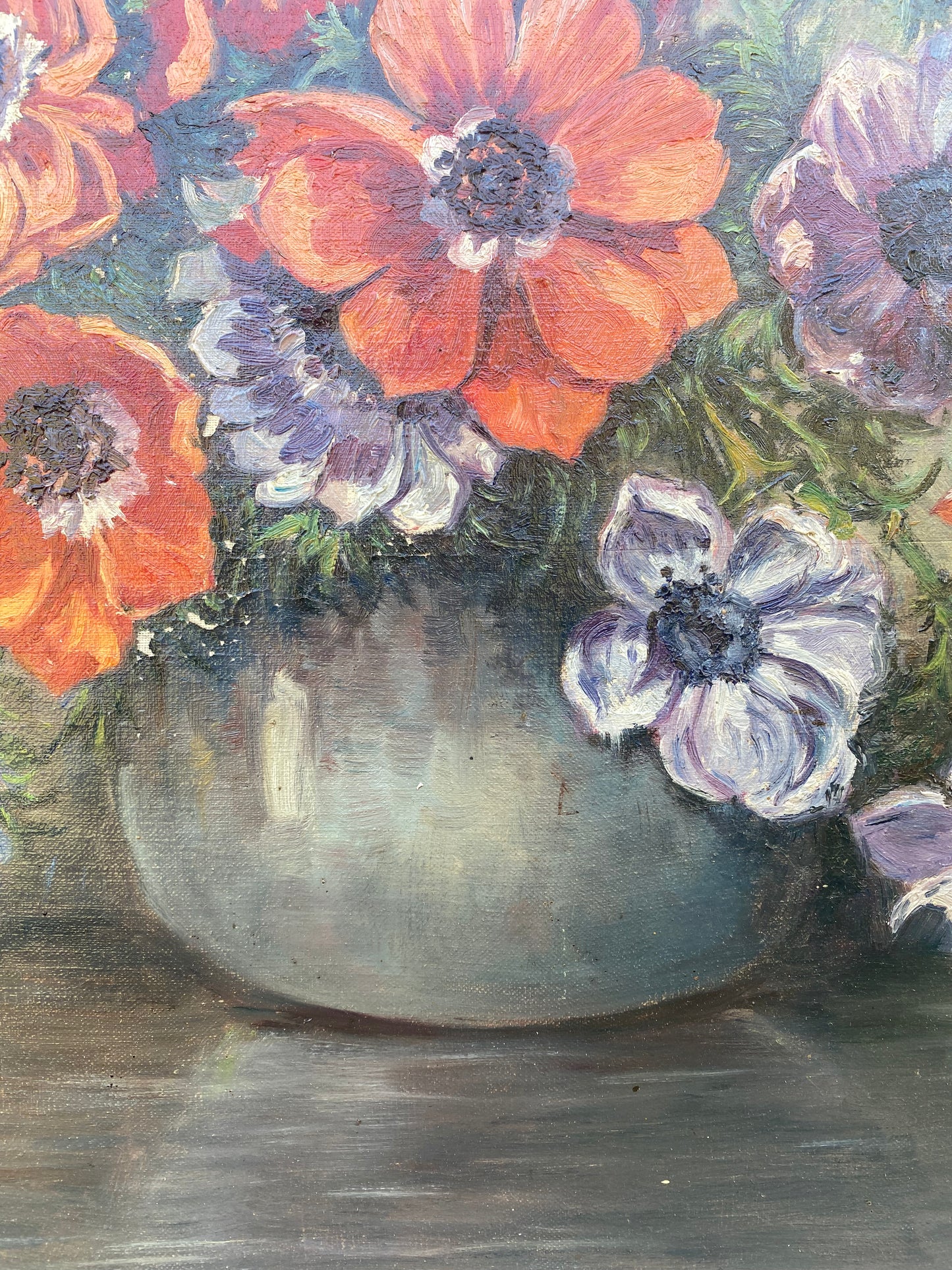 Tableau nature morte aux anémones