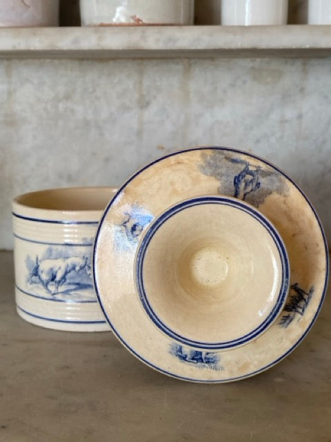 Beurrier à eau ancien en faience