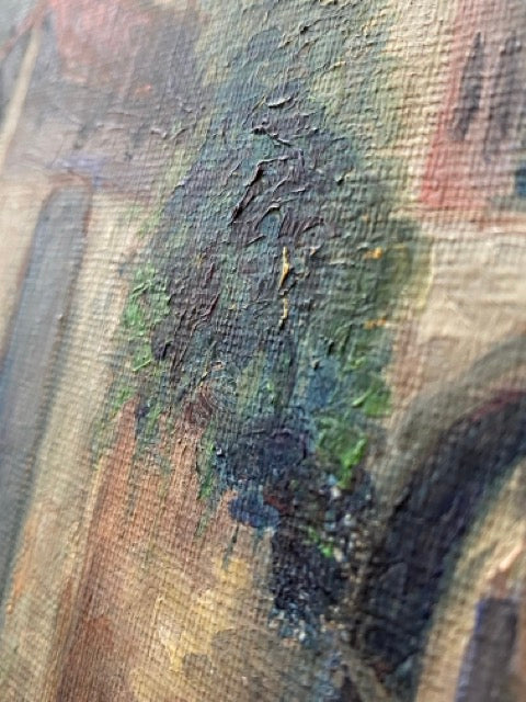 Tableau ancien huile sur toile - Coeur de village