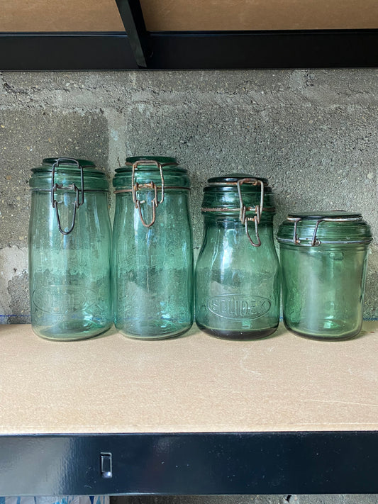 Bocaux de cuisine vintage en verre L’Idéal, Solidex et Durfor