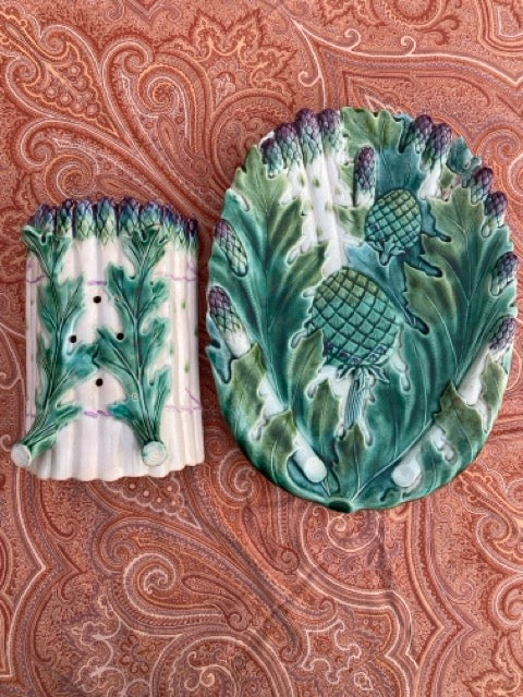 Service en barbotine Keller & Guérin Lunéville – Asperges & Artichauts