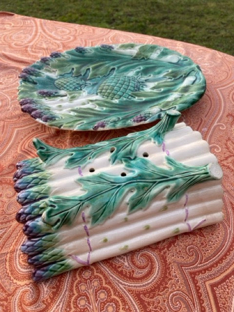 Service en barbotine Keller & Guérin Lunéville – Asperges & Artichauts