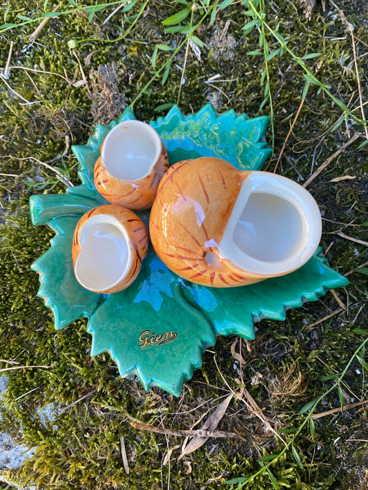 Set pour condiments vintage en barbotine feuille et escargots