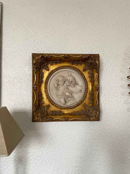 Tableau médaillon « Les enfants sages » en marbre